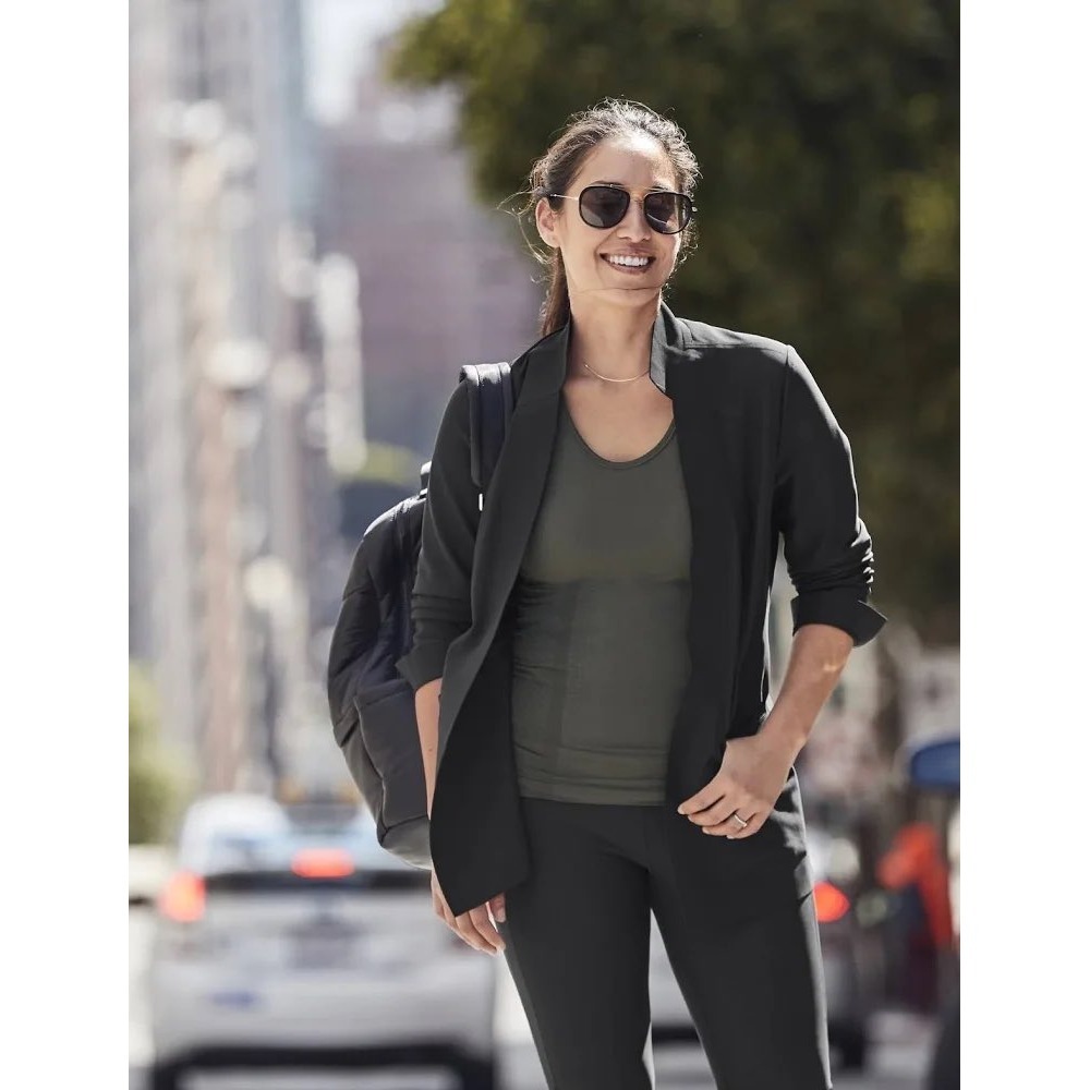 Athleta Cosmic Blazer Women 6 Black Excellent Open Front Tech Stretch 350837